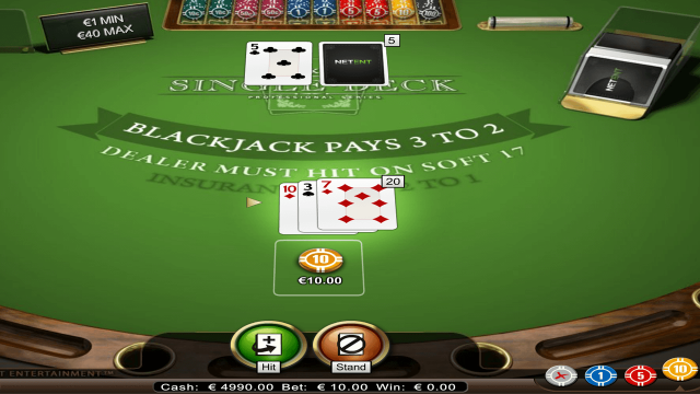 Характеристики слота Single Deck Blackjack Professional Series 2